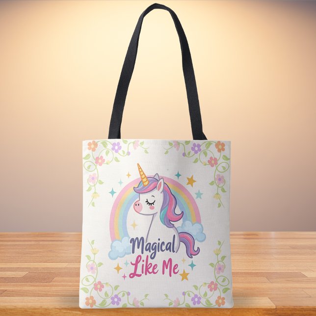 Bolsa Tote Pastel mágico Unicórnio com arco-íris (Criador carregado)