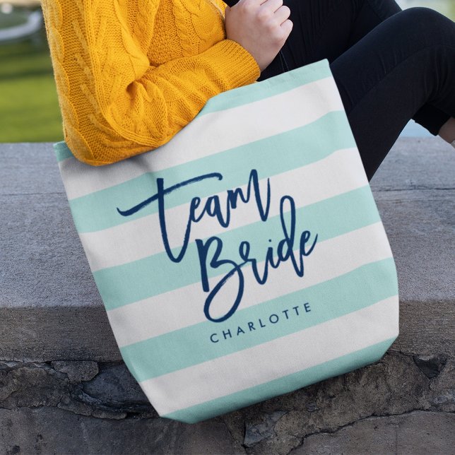 Bolsa Tote Pastel Mint e White Stripes Blue Team Brid (Criador carregado)