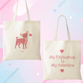 Bolsa Tote Pastel Pink Chihuahua Valentine Tote, Custom Name