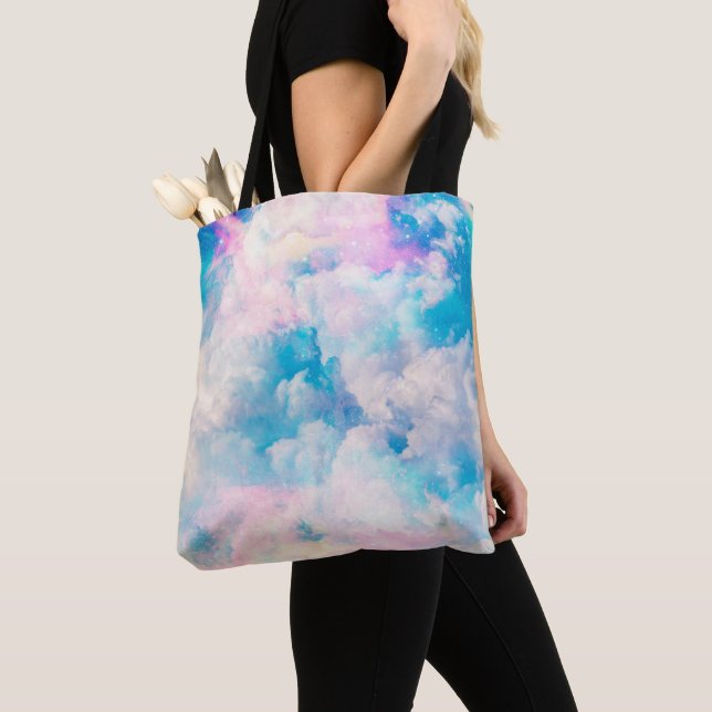 Bolsa Tote Pastel Rainbow Cloudy Sky Aestético (Close Up)