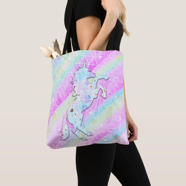 Bolsa Tote Pastel Rainbow Diamantes & Stars Magical Unicorn (Close Up)