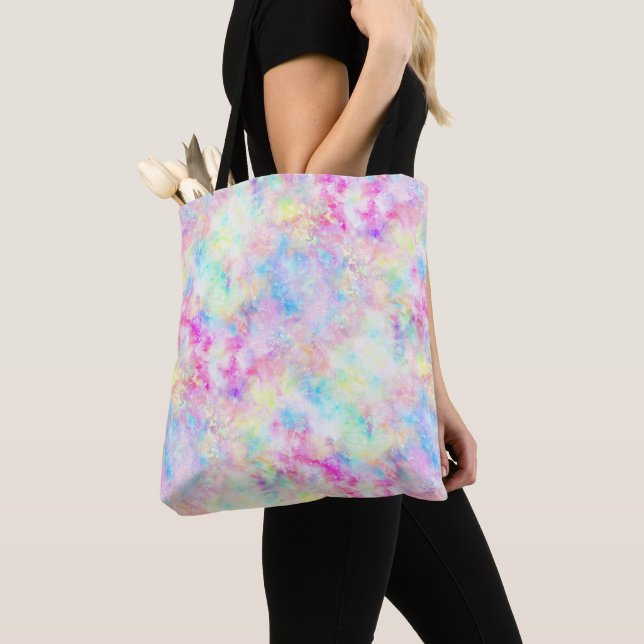 Bolsa Tote Pastel Rainbow Tie Dye Watercolor (Close Up)