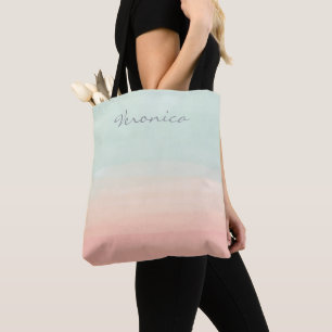 Bolsa Tote Pastel Watercolor Stripe Vidro e Pêssego Marítimo