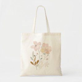 Bolsa Tote Pastel Wild Flowers Romântica Buquê Watercolor