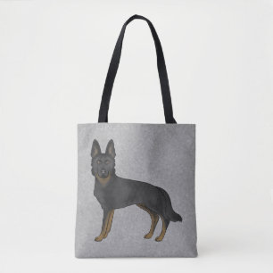 Bolsa Tote Pastor Alemão Bi-Preto Cartoon Cachorro Cinza Fofo