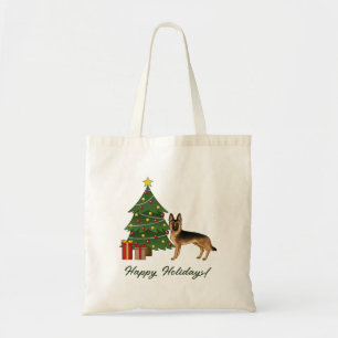 Bolsa Tote Pastor Alemão Black And Tan E Uma Árvore De Natal