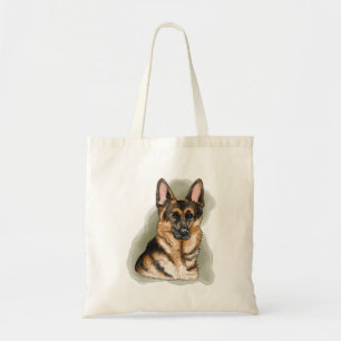 Bolsa Tote Pastor Alemão Preto e Castanho Aquarela em Verde