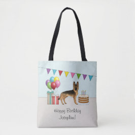 Bolsa Tote Pastor Alemão Preto e Dourado Aniversário Colorido