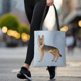 Bolsa Tote Pastor Alemão Preto e Dourado Cartoon Cachorro Azu