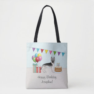 Bolsa Tote Pastor Alemão Sable Prateado Aniversário Colorido