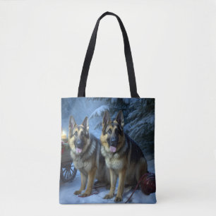 Bolsa Tote Pastor Alemão Sleigh Natalino Decoração de Natal