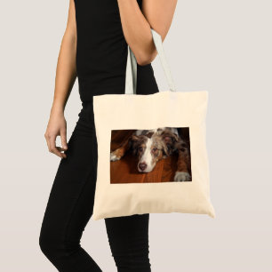 Bolsa Tote pastor australiano, com serradura vermelha,