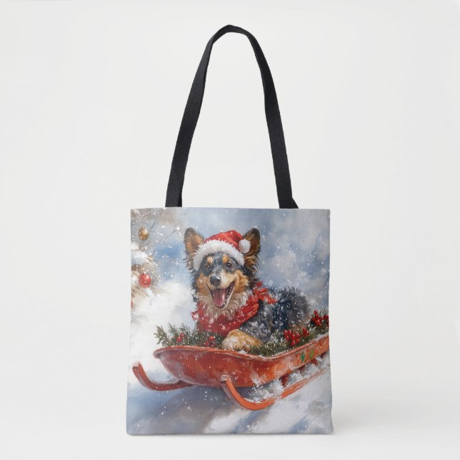 Bolsa Tote Pastor belga em Sledge Deixem nevar o Natal (Frente)