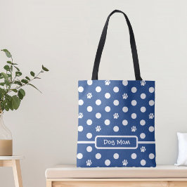 Bolsa Tote Pata Polka-Ponto Branca Imprime Personalização Azu