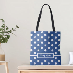Bolsa Tote Pata Polka-Ponto Branca Imprime Personalização Azu