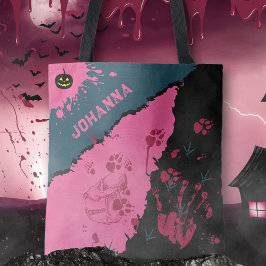 Bolsa Tote Pata rosa e preta manchada imprime a barra de ferr