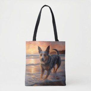 Bolsa Tote Patas de Areia Cão de Gado Australiano no Pôr do S