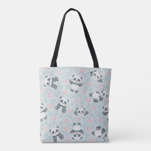 Bolsa Tote Patas de Panda Fofas e Padrão Sem Costura de Bambu