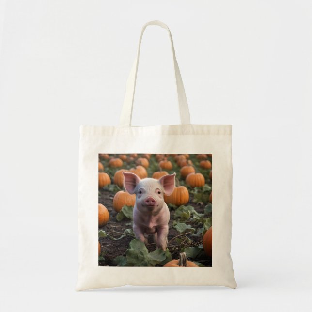 Bolsa Tote **"Patch da Alegria: Um Feliz Porco de Bebê entre  (Frente)