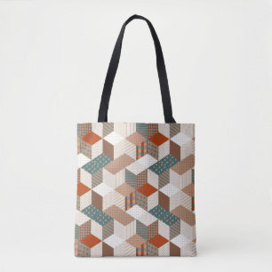 Bolsa Tote Patches Stars Vintage Brown Green