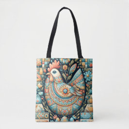 Bolsa Tote Patchwork Boho Russo Folk art All blues Páscoa
