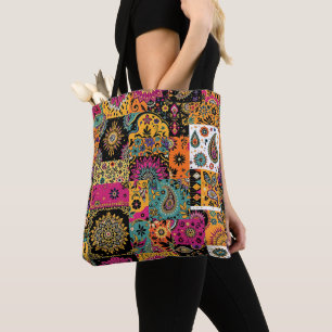Bolsa Tote Patchwork da Boêmia, Mandala e Paisley Pattern