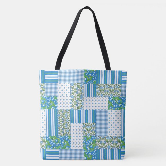 Bolsa Tote Patchwork da Glória Azul Nostálgica da Manhã Faux (Frente)