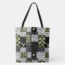 Bolsa Tote Patchwork de lírios do Vale em Preto