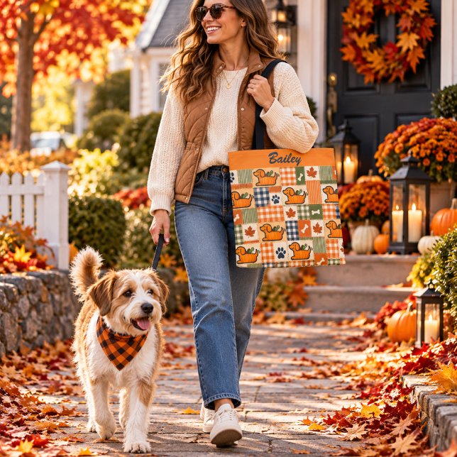 Bolsa Tote Patchwork de Outono Personalizado com Cachorrinho  (Criador carregado)