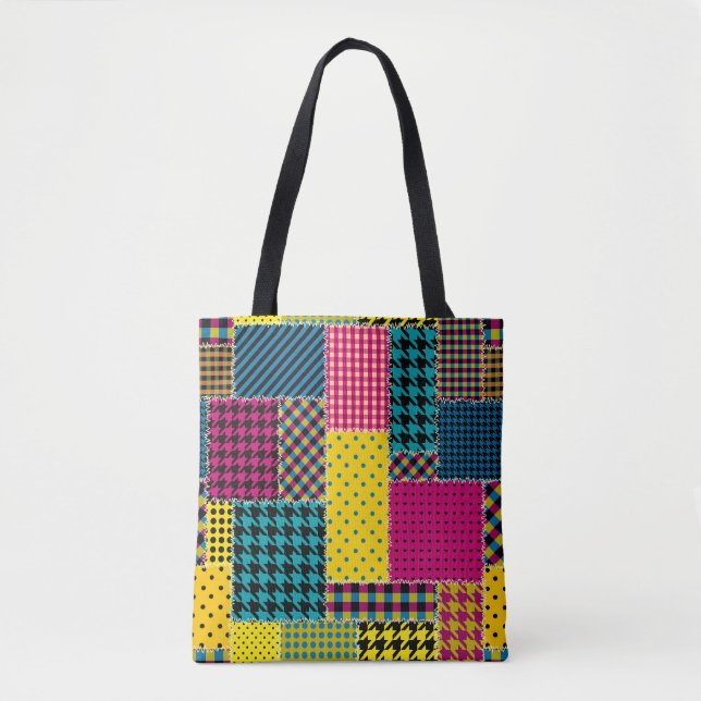 Bolsa Tote Patchwork Geométrico: Fundo sem Retângulo (Frente)