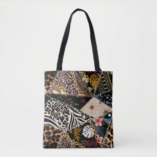 Bolsa Tote Patchwork Leopard: Design de Linhagem Étnica.