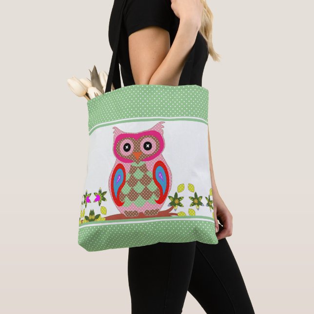 Bolsa Tote Patchwork Look Owl Polka Dot (Close Up)