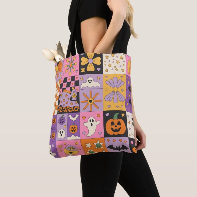 Bolsa Tote Patchwork Patterno Halloween - Quadrados Festivos (Close Up)