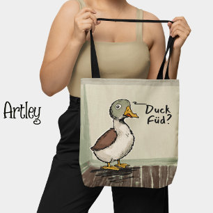 Bolsa Tote Pato Engraçado Escandinavo Desenho de Humor Nórdic