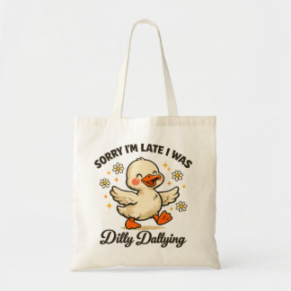 Bolsa Tote Pato Fofo e Preguiçoso Floral Retrô Engraçado