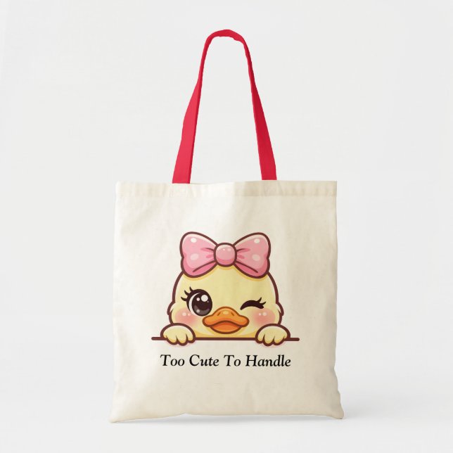Bolsa Tote Pato Fofo Piscando Laço Rosa (Frente)