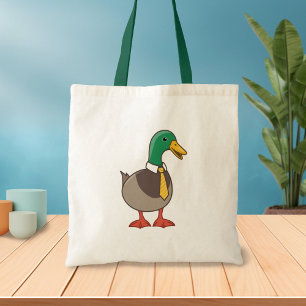 Bolsa Tote Pato Mallard de Desenho Animado Fofo com Gravata