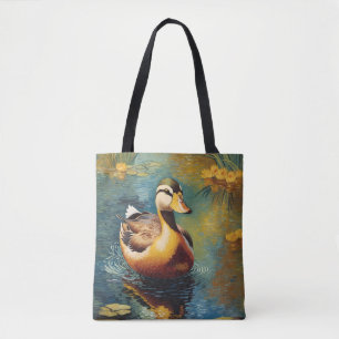 Bolsa Tote Pato Tranquilo Numa Pintura Artística De Pond