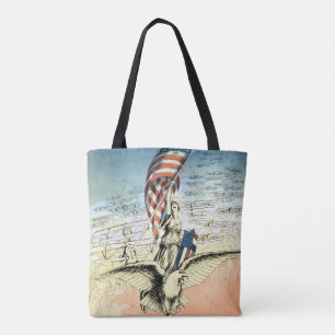 Bolsa Tote Pátria Vintage, Senhora, Águia com Bandeira Americ