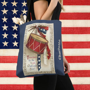Bolsa Tote Pátrio Vintage, Tambores com Notas Musicais