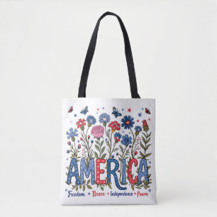 Bolsa Tote Patriotic American Wildflower Quarto de julho EUA