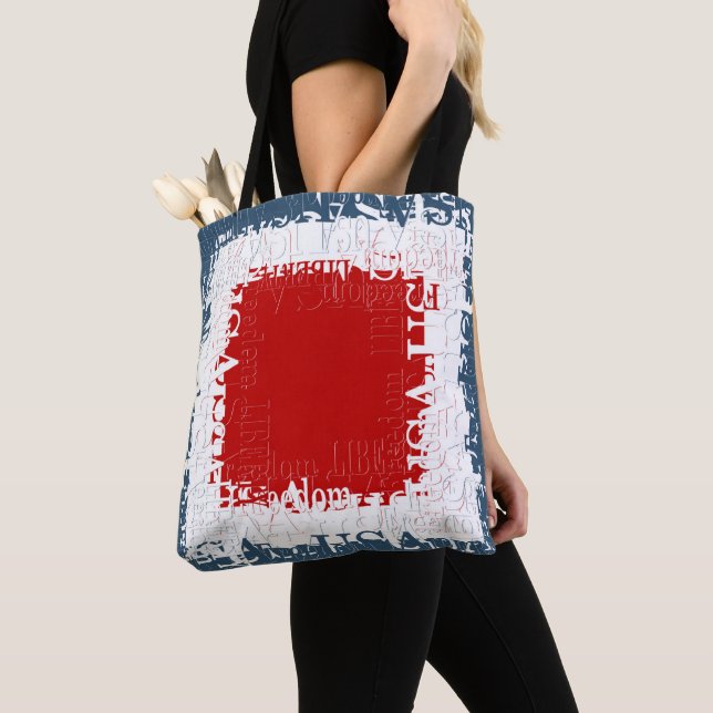 Bolsa Tote Patriotic Liberty Square Red White & Blue (Close Up)