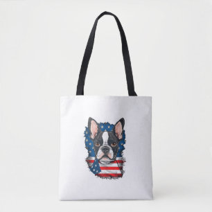 Bolsa Tote Patriótico Boston Terrier Dog Puppy American Flag