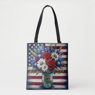 Bolsa Tote Patriótico, floral Americano angustiado