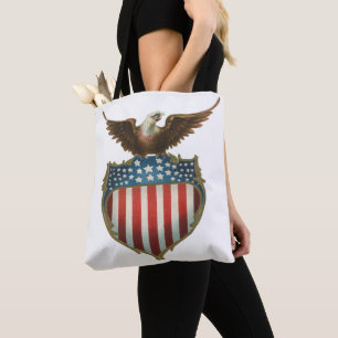 Bolsa Tote Patriotismo Vintage, Águia Orgulhosa sobre a Bande