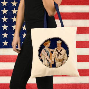 Bolsa Tote Patriotismo Vintage, Senhora Liberdade com Marinhe