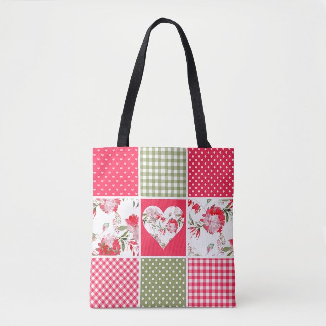 Bolsa Tote Patrulha Floral Cor de Água Rosa e Verde (Frente)
