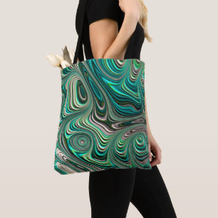 Bolsa Tote Paua Abalone Shell Fractal Abstrato em Teais