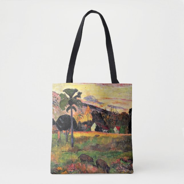 Bolsa Tote Paul Gauguin art: Venha aqui, Road in Tahiti. (Frente)