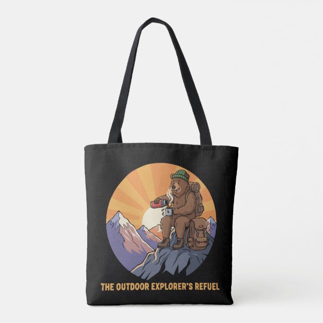 Bolsa Tote Pausa para Café do Urso Andando | Fofa Exploração  (Verso)